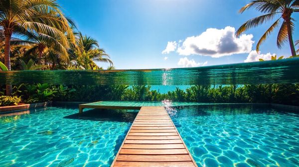 Profitez de la piscine coque avec une plage immergée accessible